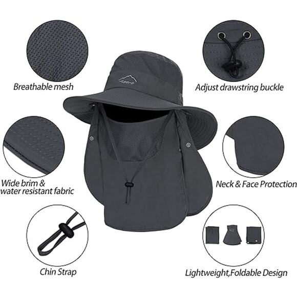 Summer UV Sun Protection Wide Brim Fishing Hat for Men with Face Cover - Picture 1 of 4